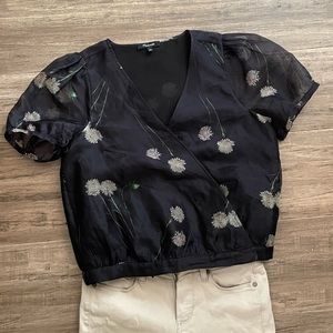 MADEWELL sheer puff sleeve wrap floral top